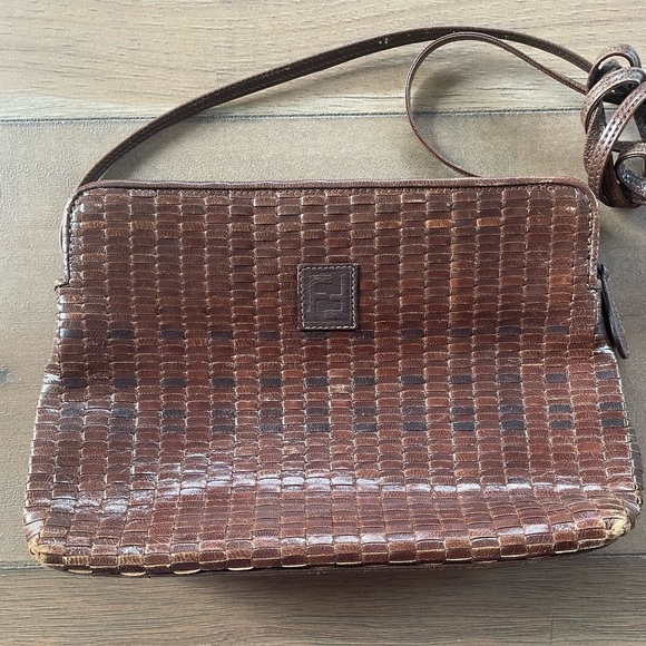 Fendi Handbags - Vintage Fendi Brown Leather Woven Crossbody Bag